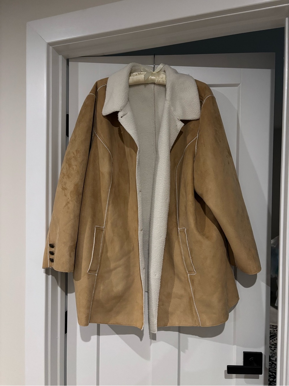 Women’s Tan Suede Shearling Coat - Cream Lining